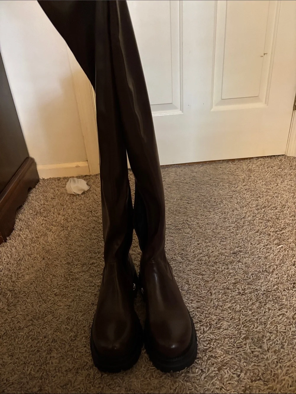Over-the-Knee Chunky Sole Boots in Dark Brown